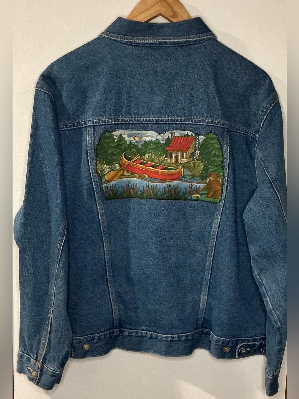 Vintage Bill Blass Jeans Y2K 2000 Scenic Bear Cabin Denim Jacket L